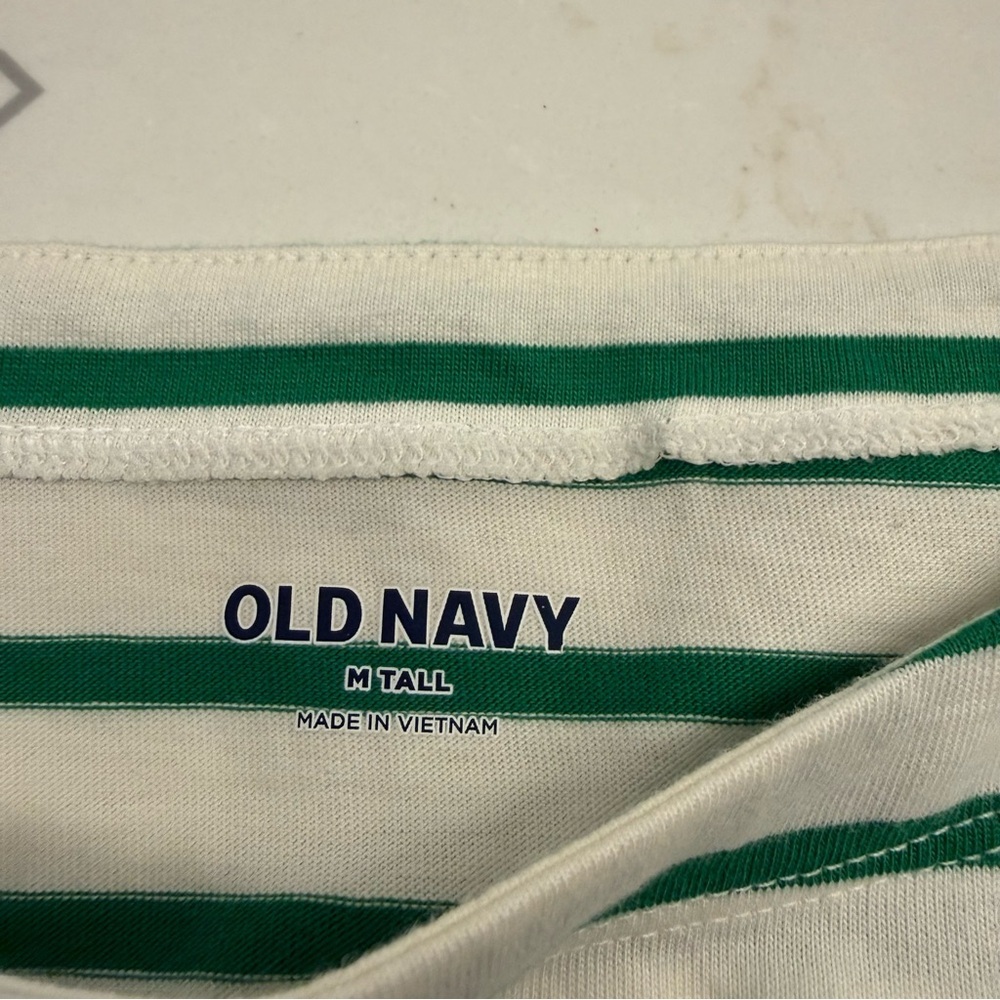 Old Navy White and Green Striped Short Sleeve Top Size M Tall Coastal Grandma - Picture 4 of 7